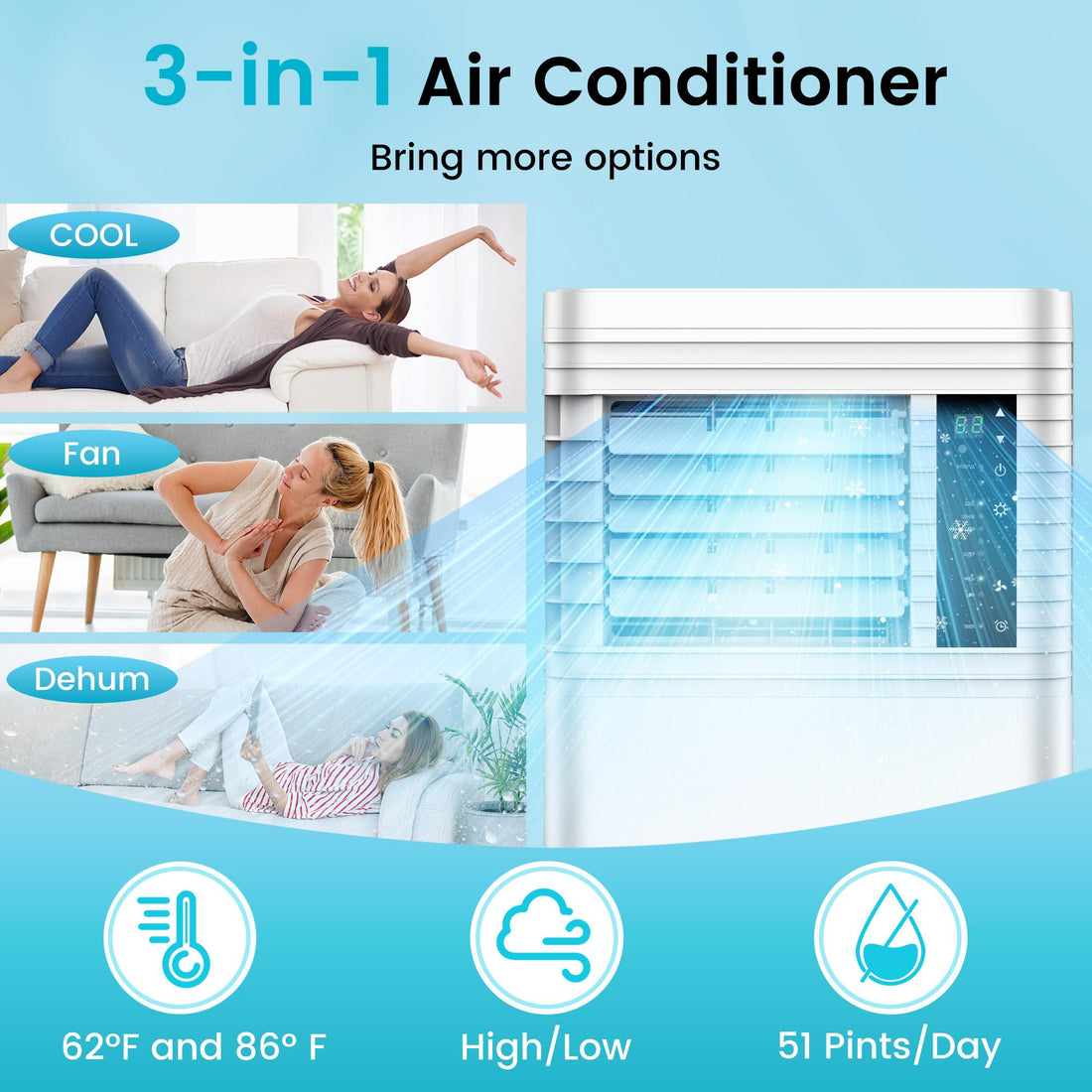 8,000 BTU Portable Air Conditioner – Cools Up to 350 Sq.Ft, 4 Modes, Remote & Timer