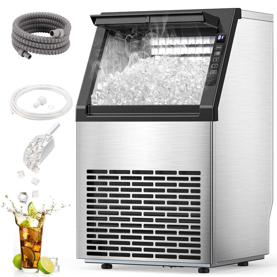 Commercial Ice Maker V2.0 – 100lbs/Day Ice Machine, Self-Cleaning, 2-Way Water Fill, 33lbs Storage