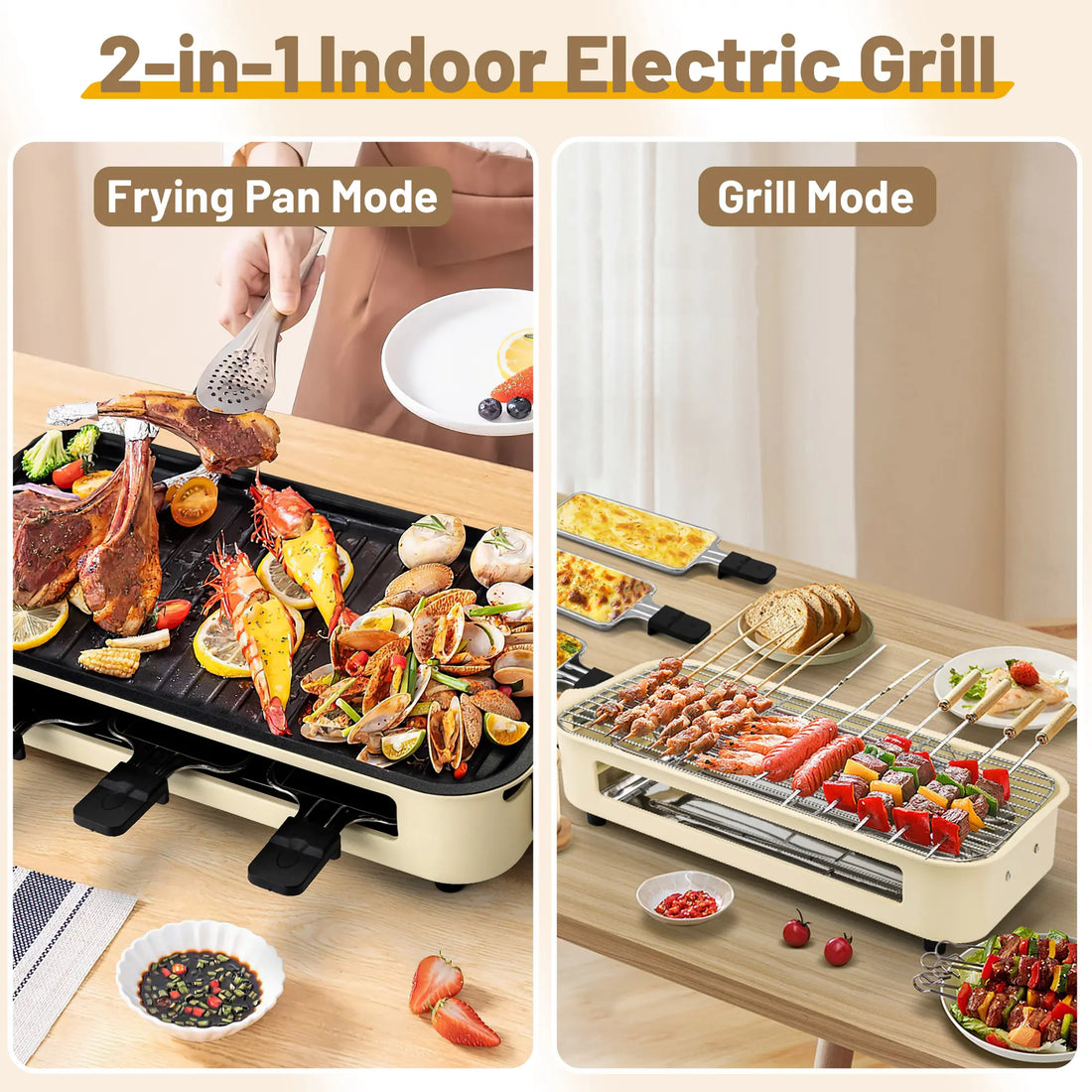 2-in-1 Smokeless Electric Indoor Grill | 1800W Fast Heating, Non-Stick Removable Plate, Adjustable Temperature